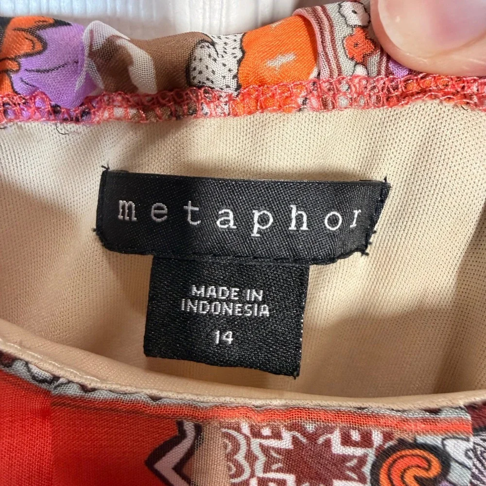 Metaphor Orange Paisley Print Maxi Dress Spaghetti Strap Tie Waist Size 14 - Picture 4 of 8
